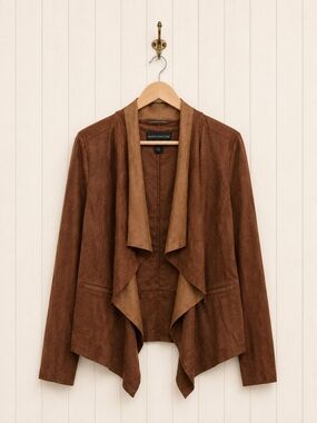 Worthington Brown Suede-Look Waterfall Jacket
